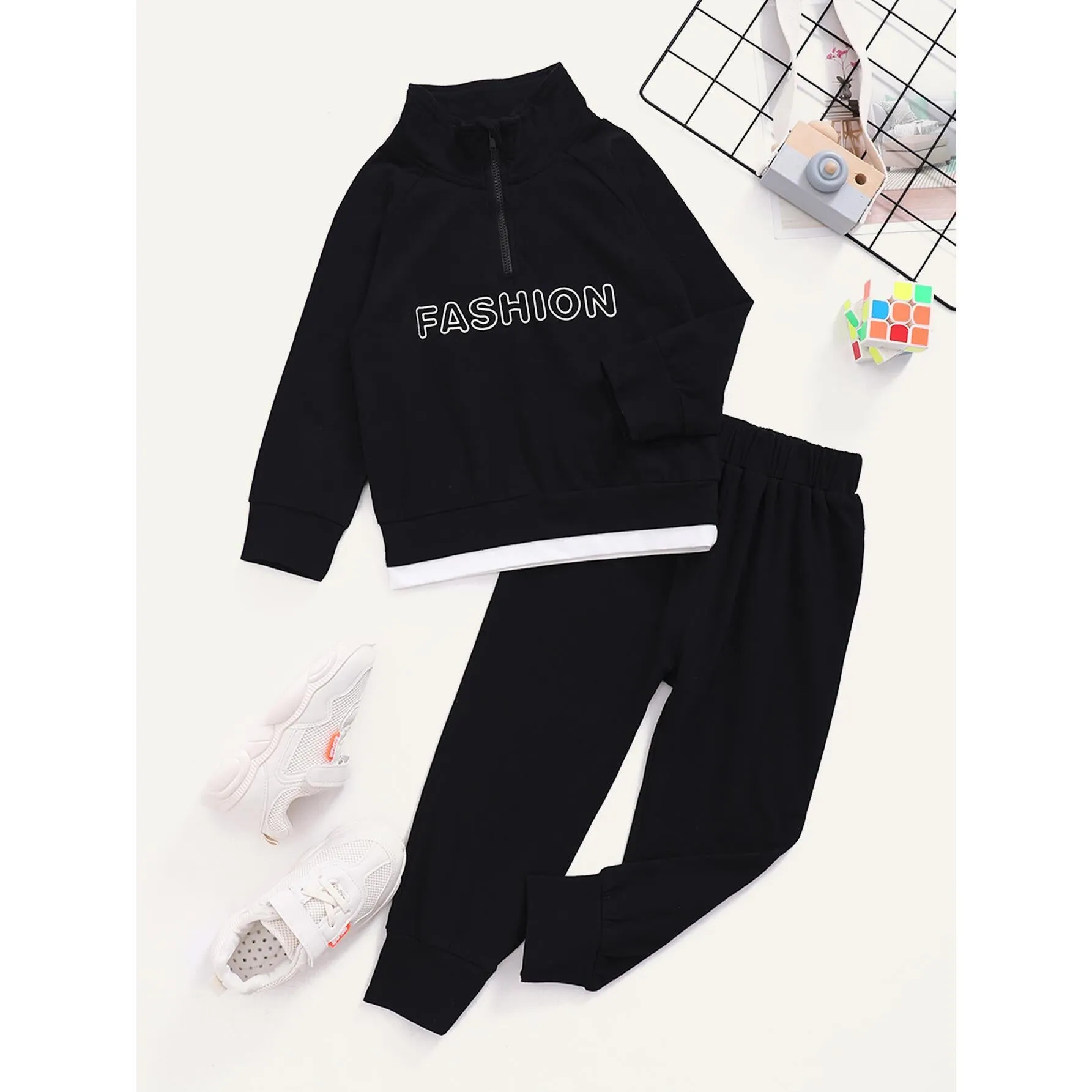12M-7Y Kids fashion Boy Clothes Little Boy 2PCS Outfits Letter Print Long Sleeve Tops Pants Set Little Boy Fall Clothes Black Catpapa WL20081393