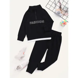 12M-7Y Kids fashion Boy Clothes Little Boy 2PCS Outfits Letter Print Long Sleeve Tops Pants Set Little Boy Fall Clothes Black Catpapa WL20081393