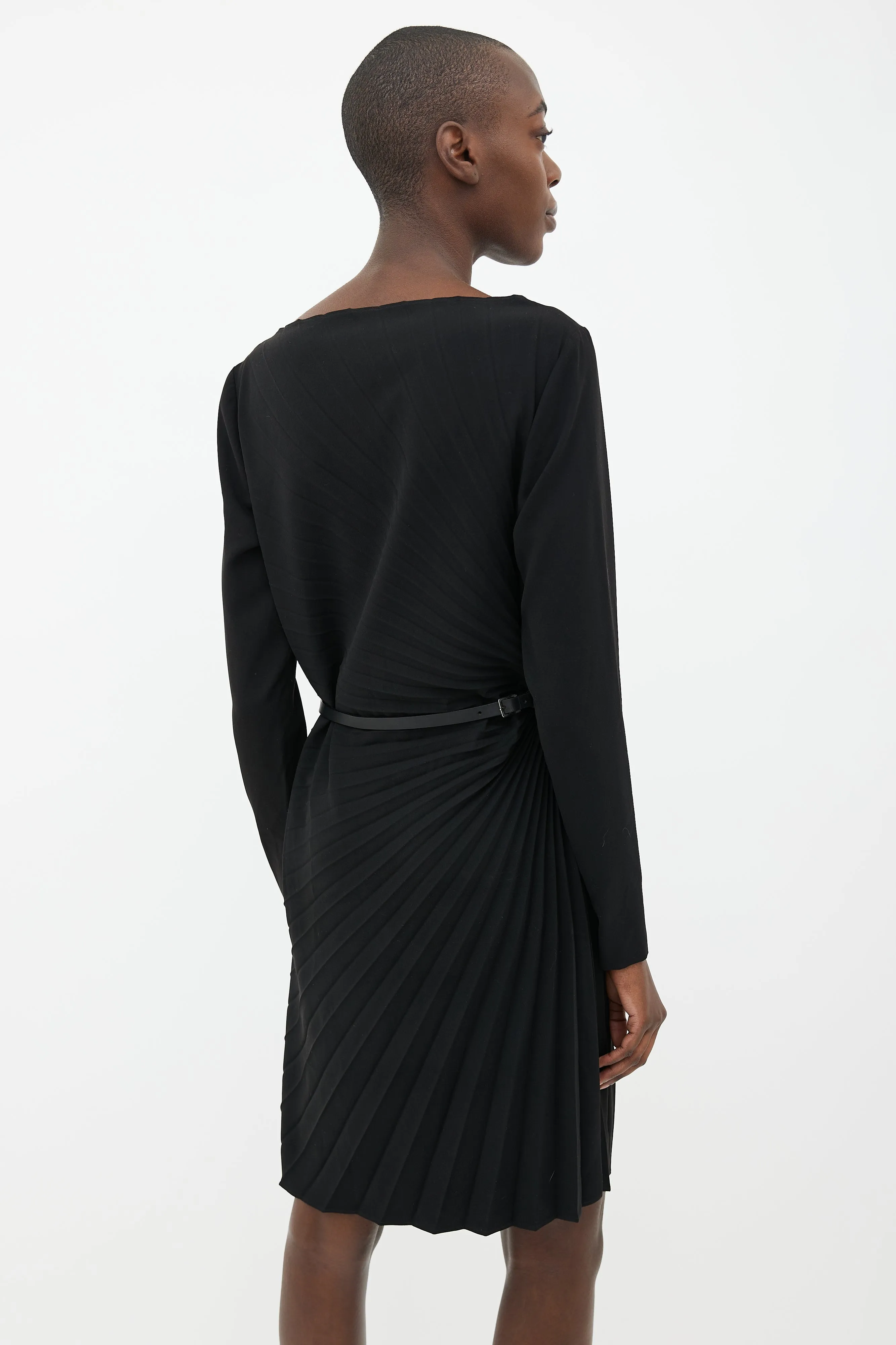 2011 Black Pleated Belted Dress