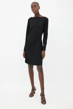 2011 Black Pleated Belted Dress