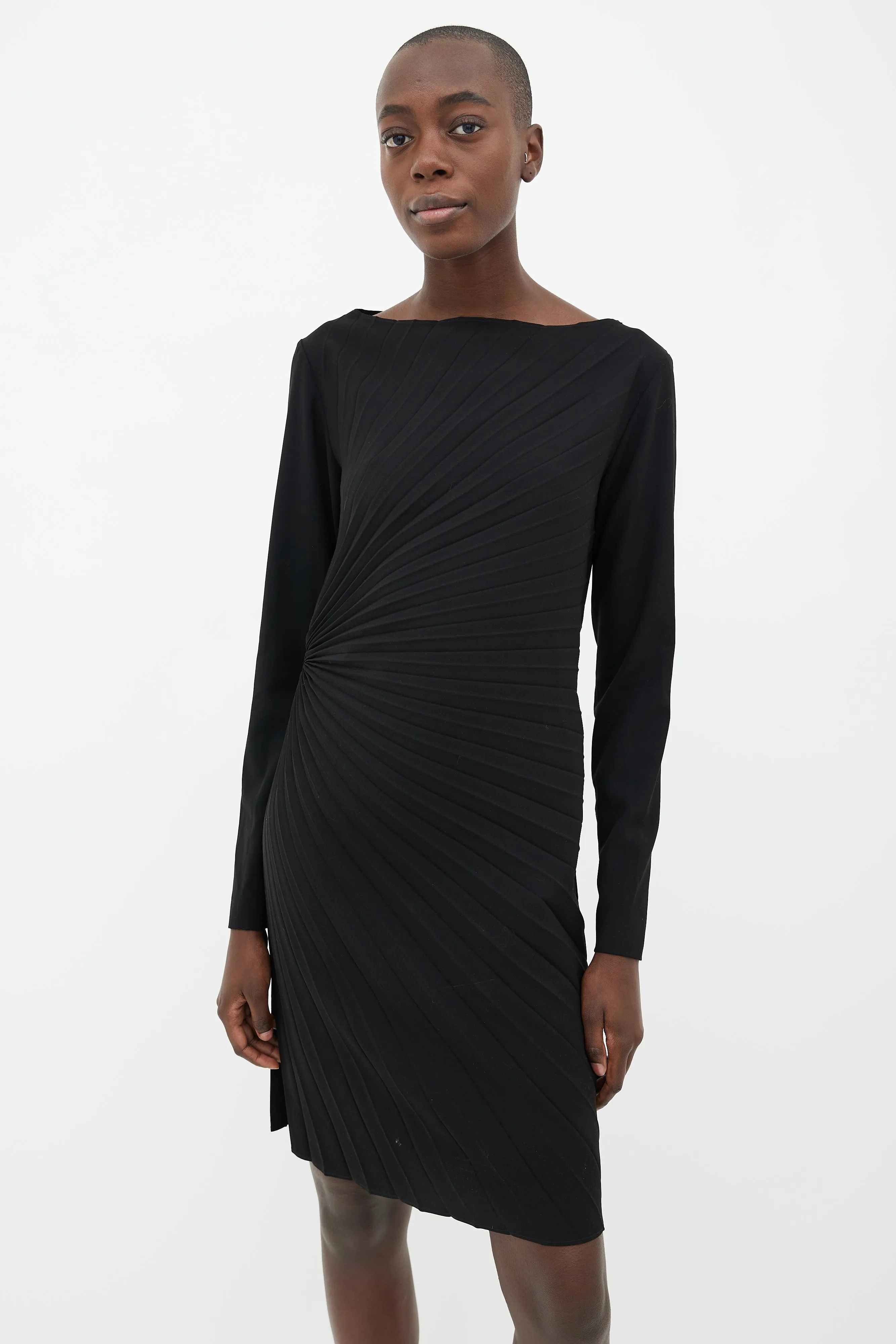 2011 Black Pleated Belted Dress