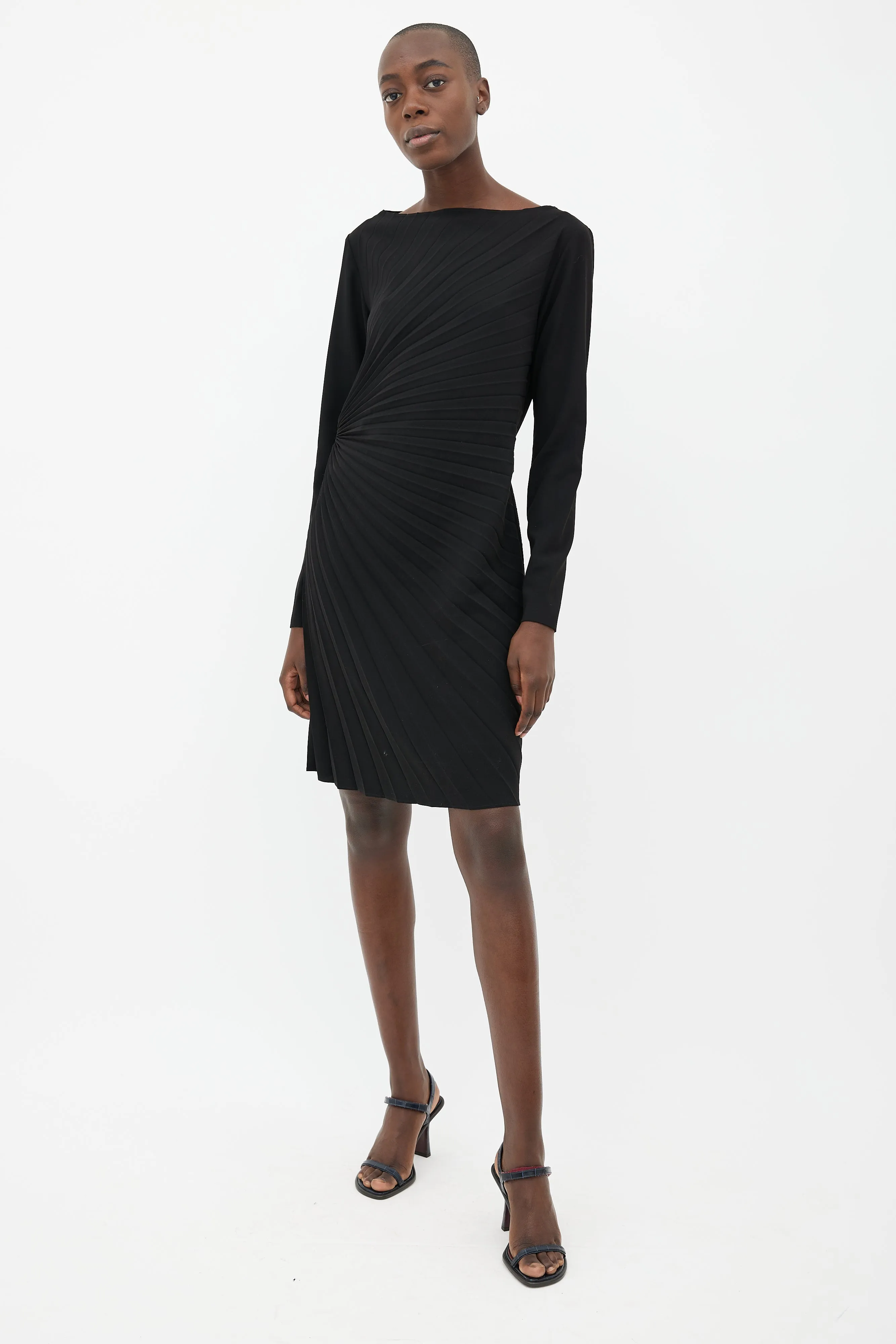 2011 Black Pleated Belted Dress