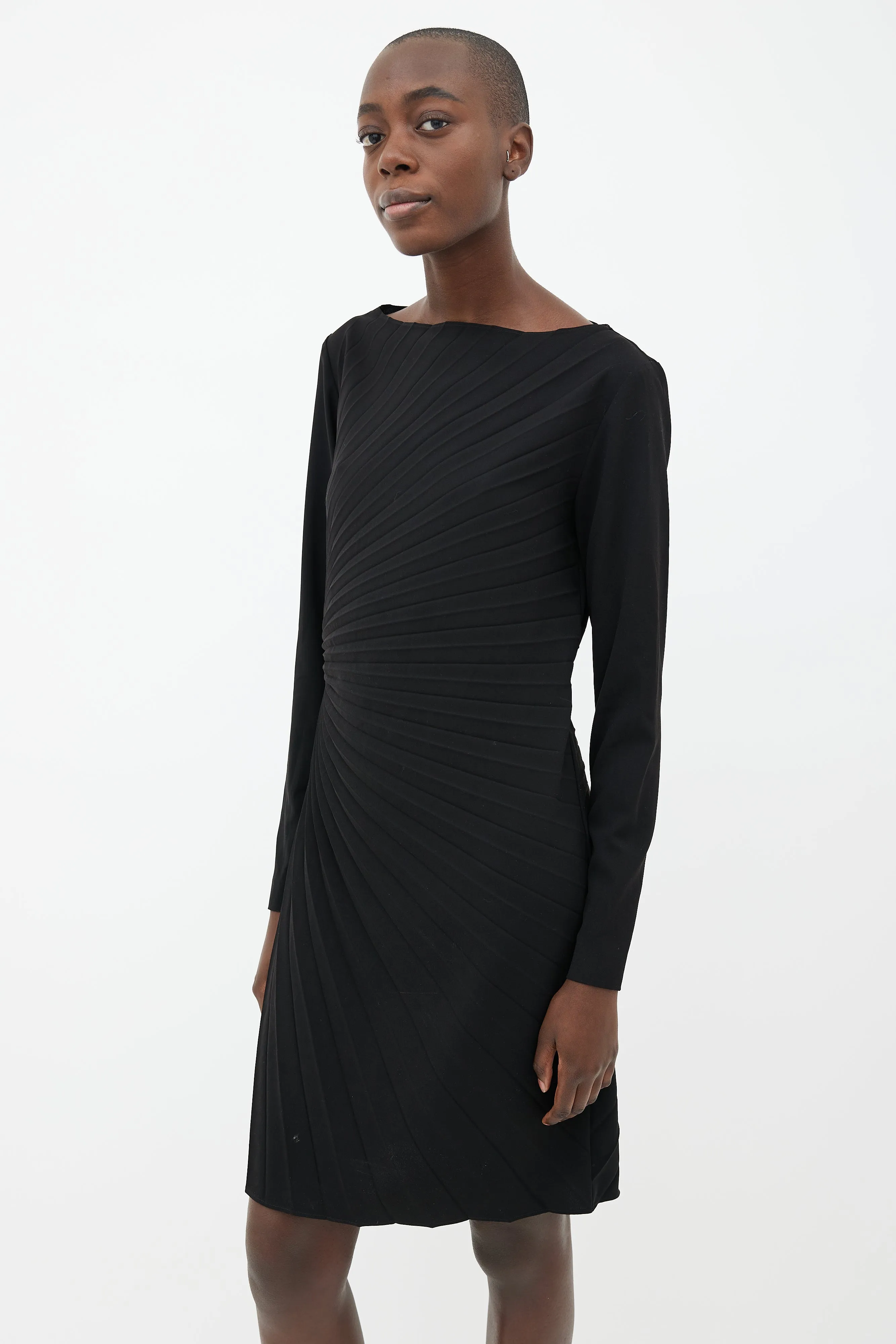 2011 Black Pleated Belted Dress