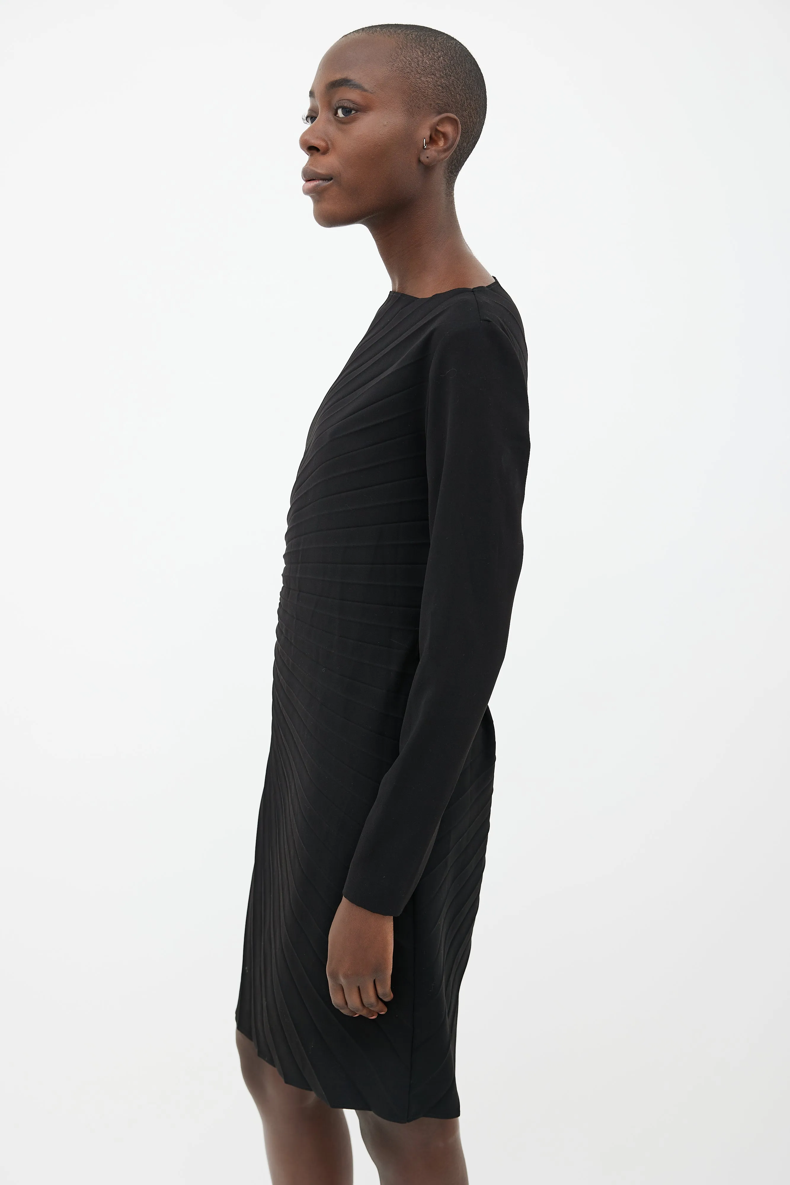 2011 Black Pleated Belted Dress