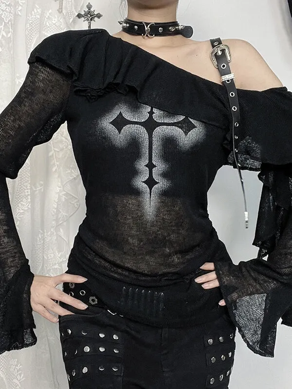 Alternative Cross Ruffled Collar Top