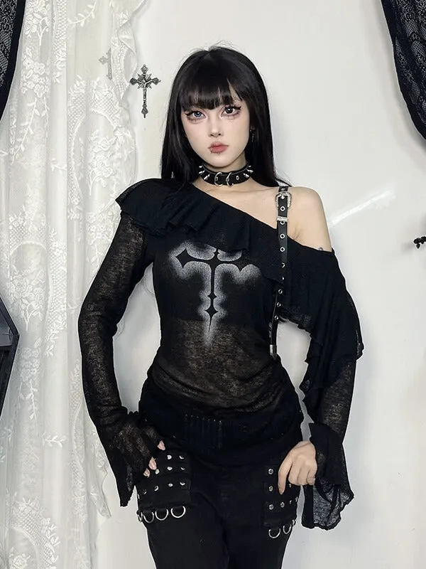 Alternative Cross Ruffled Collar Top