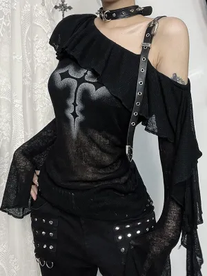 Alternative Cross Ruffled Collar Top