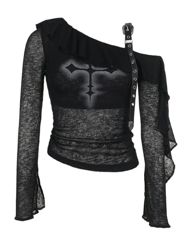 Alternative Cross Ruffled Collar Top