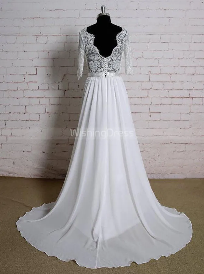 Beach Wedding Dresses with Sleeves,Elegant Wedding Dress,WD00365
