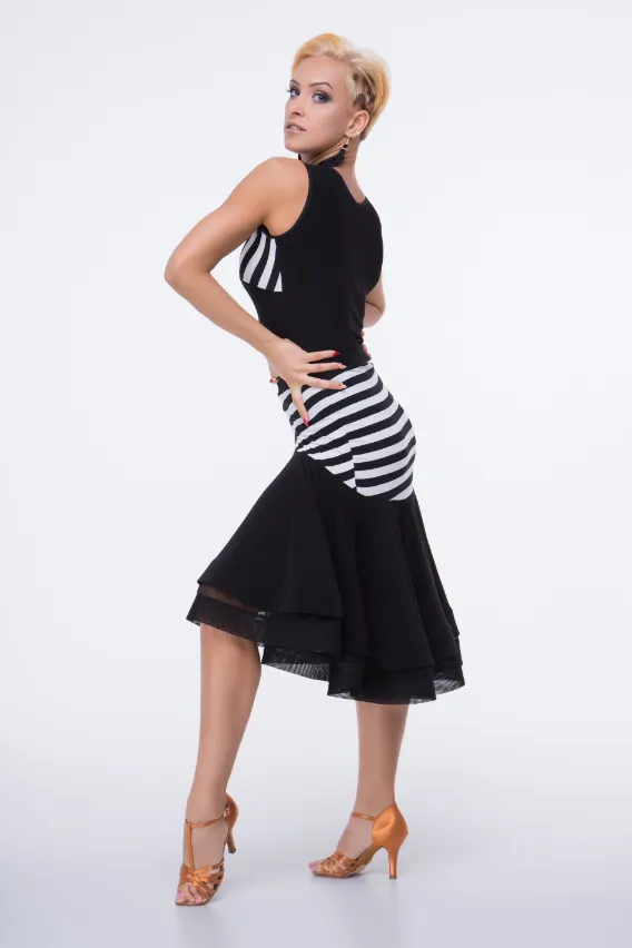 Black and white striped midi skirt for ballroom