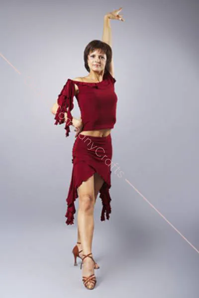 Burgundy frill skirt midi for ballroom dancing