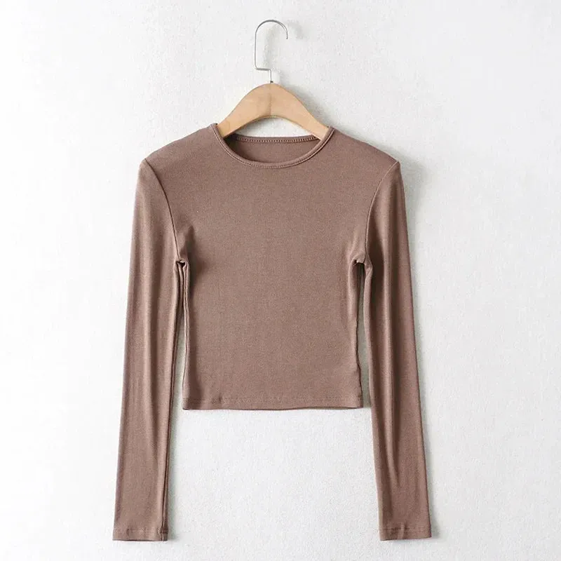 Cotton Solid O-neck Long Sleeve Tee