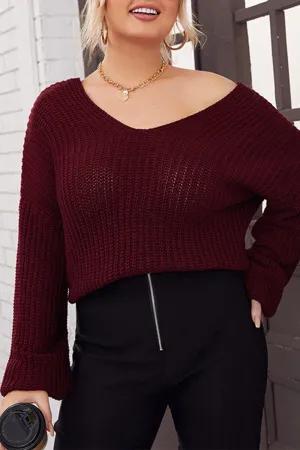 hulianfu Casual Simplicity Solid V Neck Plus Size Tops