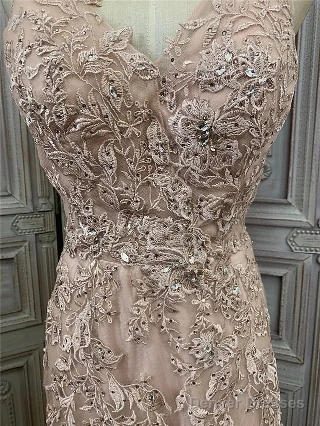 Mermaid / Trumpet Prom Dresses Maxi Dress Party Wear Sweep / Brush Train Sleeveless V Neck Tulle With Appliques