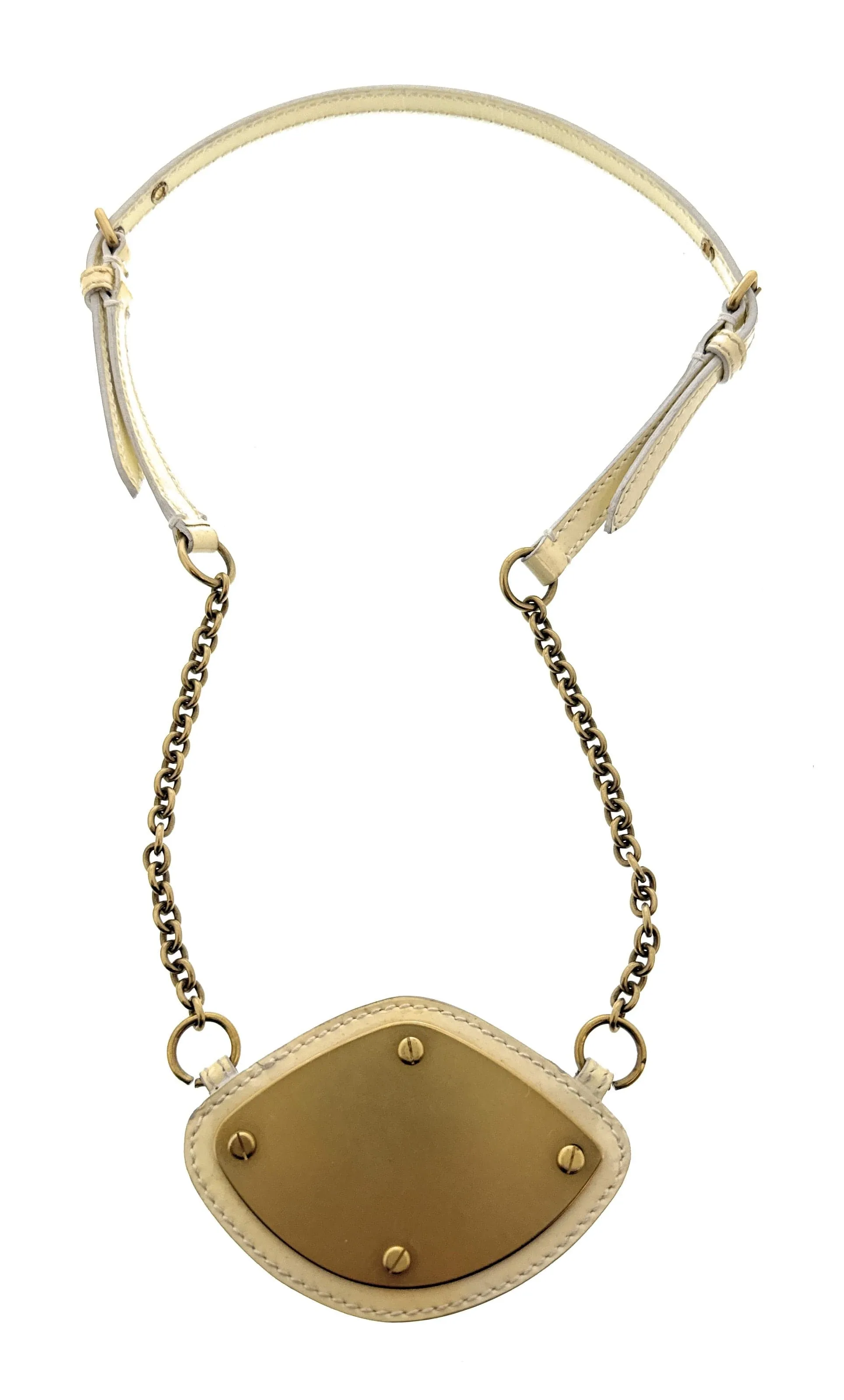 Miu Miu White Brass Plate Statement Curb Chain Pendant Necklace-One Size