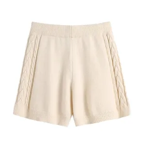 RIBBED TRIMS CABLE-KNIT SHORTS